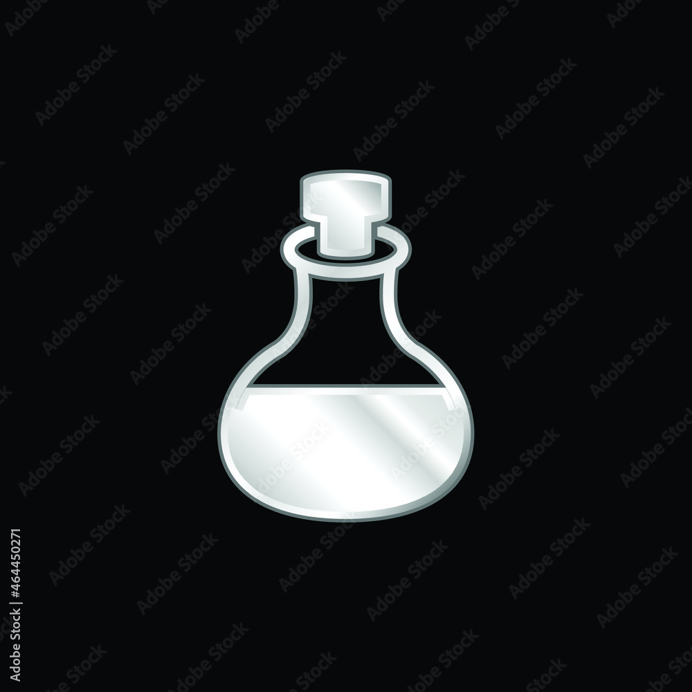 Bottle Of Glass With Massage Oil Of Aromatherapy For Spa silver plated metallic icon Bottle Of Glass With Massage Oil Of Aromatherapy For Spa silver plated metallic icon