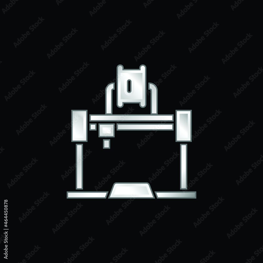 3d Printer silver plated metallic icon 3d Printer silver plated metallic icon