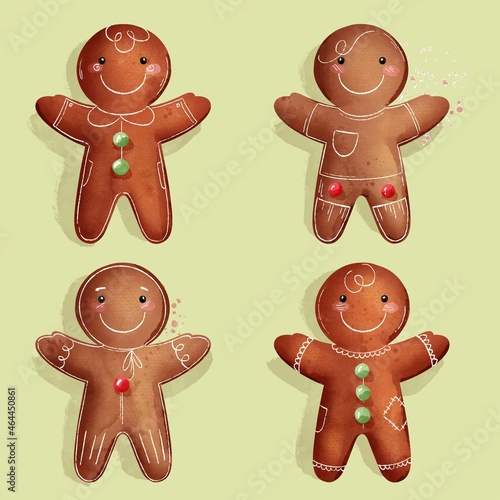 watercolor gingerbread man cookies set vector design illustration