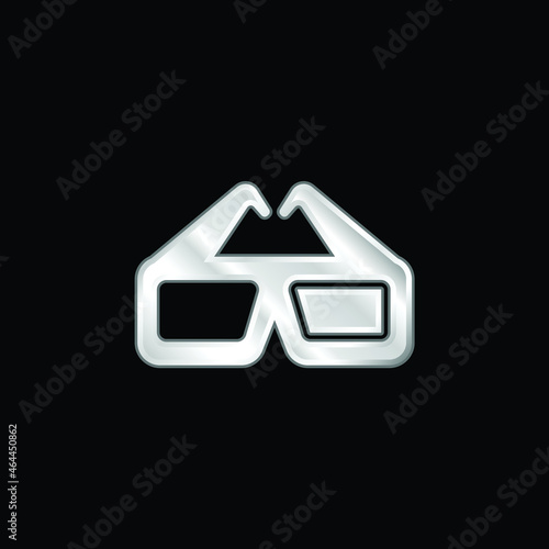 3d Glasses silver plated metallic icon