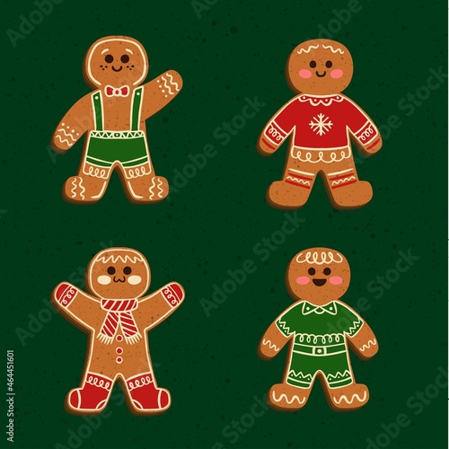 hand drawn gingerbread man cookie set vector design illustration