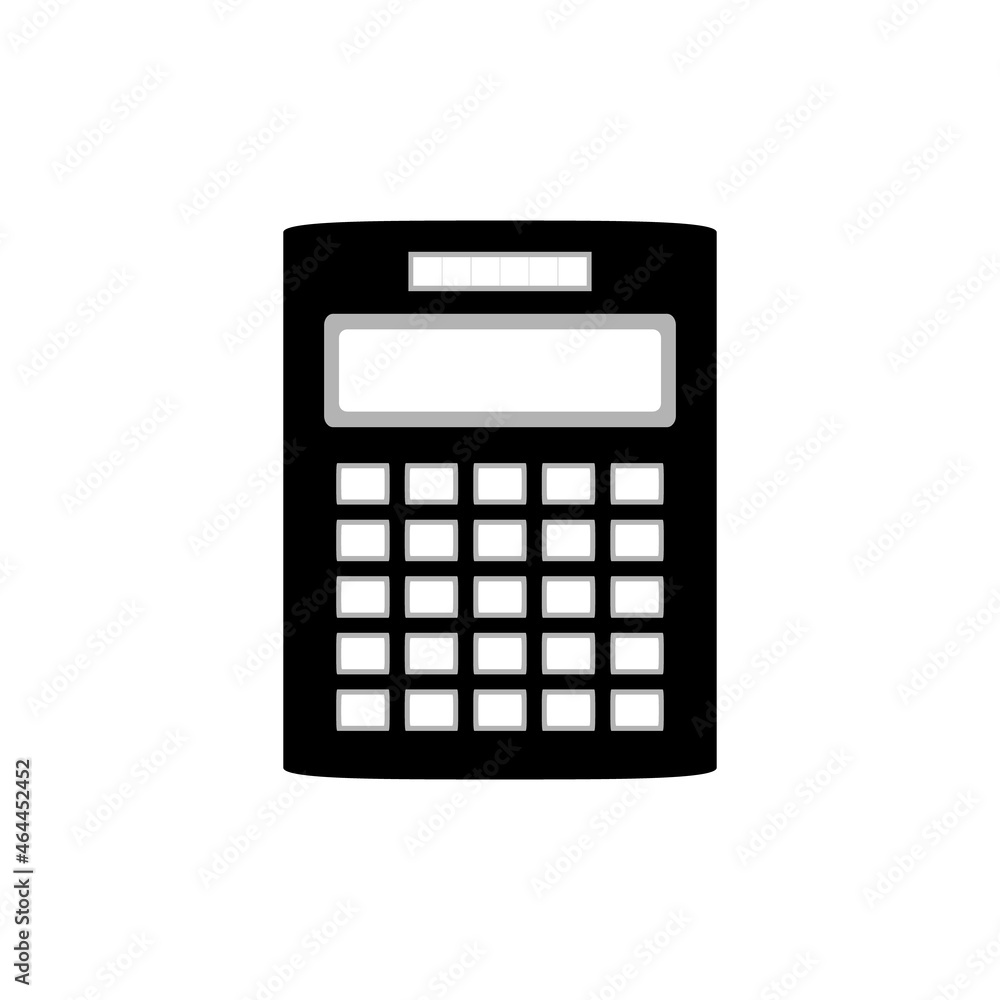 The calculator icon is black on a white background. The calculator icon is black on a white background.