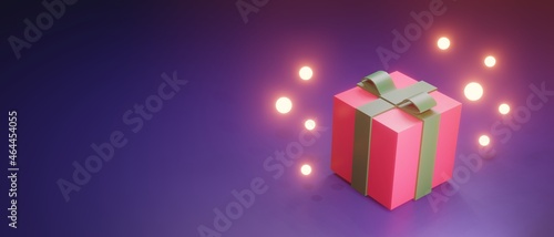 3Dレンダリング／3Dイラスト）クリスマスのギフトとイルミネーション ライト 12月 プレゼント 夜