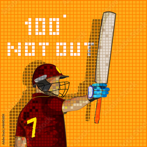 West Indies Cricket Batter Player And 100 Not Out Text On Orange Grid Background.