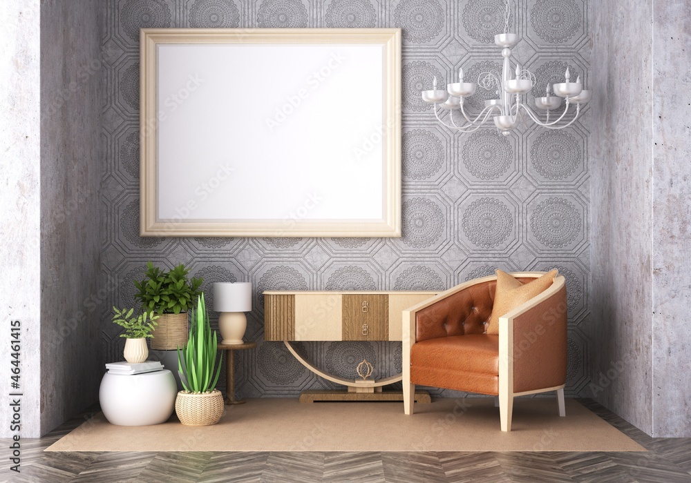 3D Mockup photo frame in Modern interior of living room 3D Mockup photo frame in Modern interior of living room