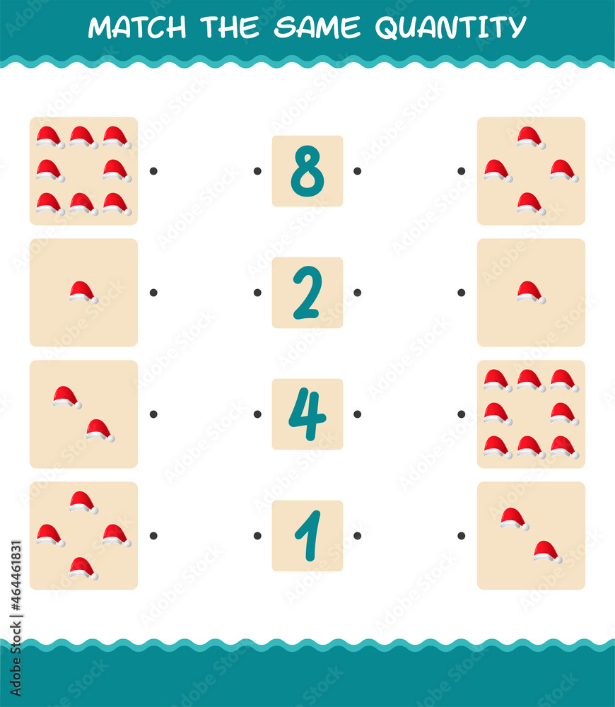 Match the same quantity of santa hat. Counting game. Educational game for pre shool years kids and toddlers Match the same quantity of santa hat. Counting game. Educational game for pre shool years kids and toddlers