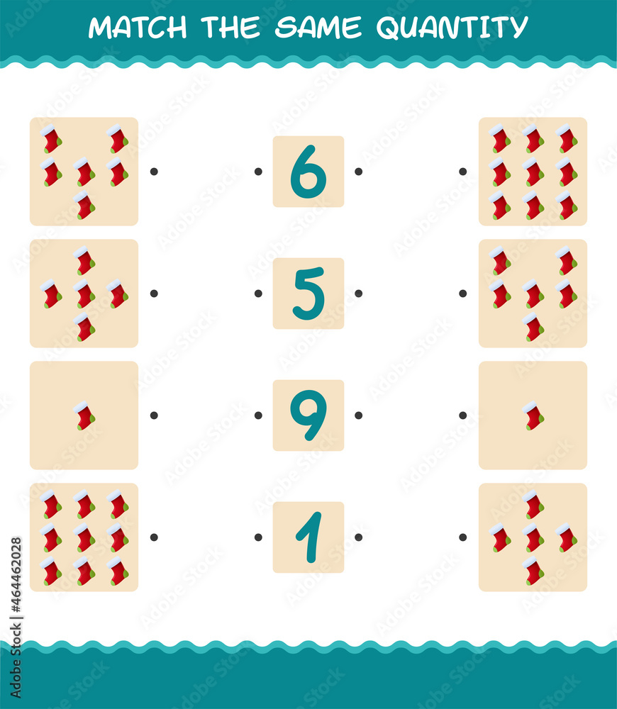Match the same quantity of sock. Counting game. Educational game for pre shool years kids and toddlers Match the same quantity of sock. Counting game. Educational game for pre shool years kids and toddlers