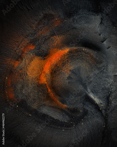 Crater of black sand desert in Iceland