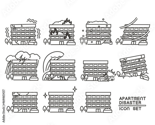 様々な災害のアパート、マンションのベクターイラスト素材／アイコン／家／リフォーム