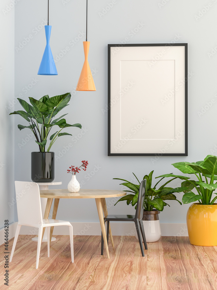 3D Mockup photo frame in Modern interior of living room 3D Mockup photo frame in Modern interior of living room