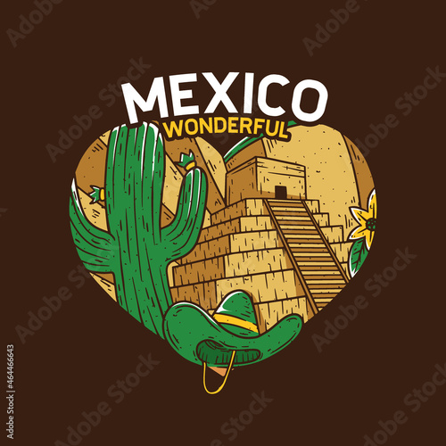Tshirt Design Mexico iconic place with love illustration concept. eps vector file easy to edit