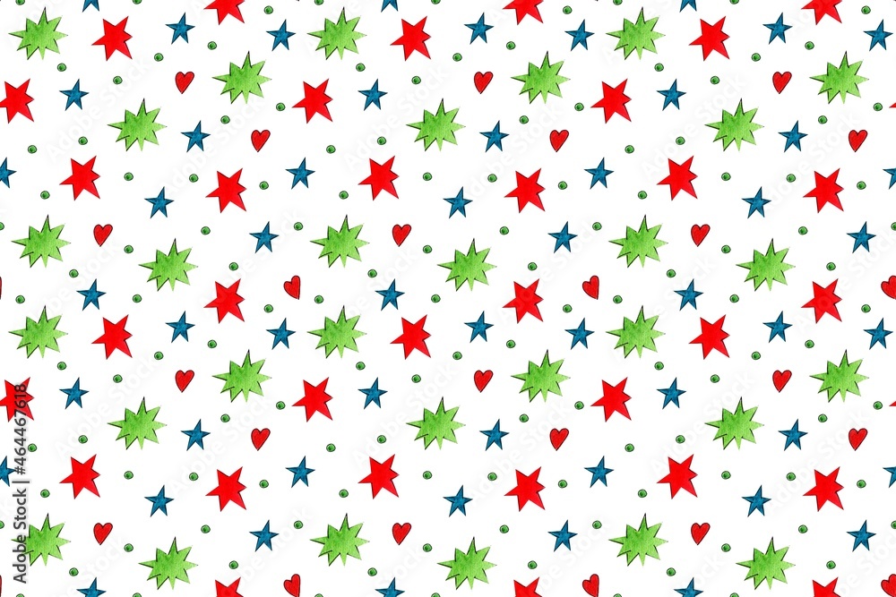 Seamless winter pattern. Christmas tree, red and black berries on a white background. Hand drawing illustration