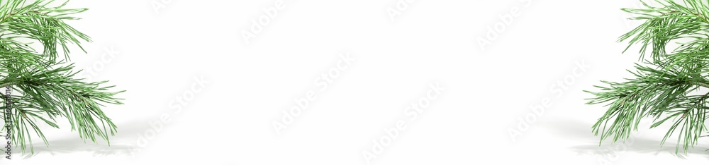 Fototapeta premium Christmas frame with fir and pine branches, on a white background with hard shadows. Layout Christmas and New Years concept. Banner for Christmas advertising. Copy space