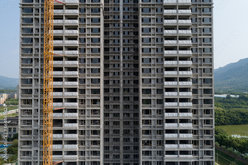 Aerial view of multistory apartment construction site in China