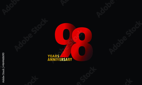 98 year anniversary red color, minimalist logo years, jubilee, greeting card. invitation on Grey background - Vector photo