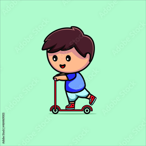 cute boy playing scooter