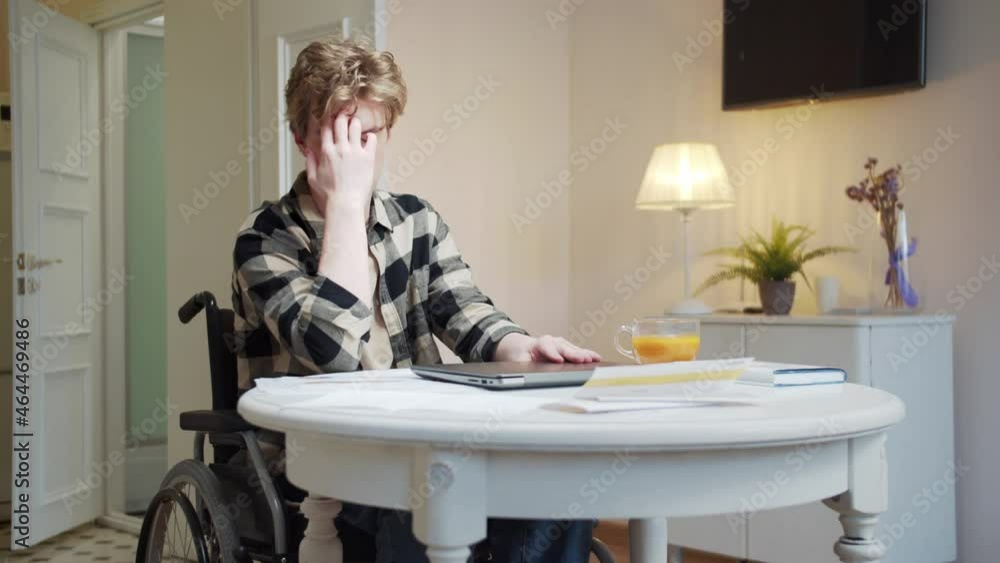 A disabled man is tired after hard working A disabled man is tired after hard working