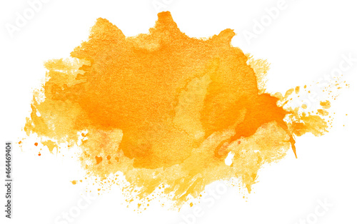 Abstract orange watercolor splash isolated on white background. Hand drawn watercolor spot for logo or text