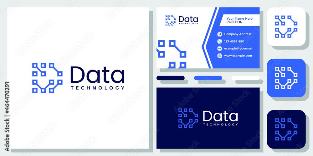 Initial Letter D Abstract Digital Technology Blue Modern logo design inspiration with Template Business Card Initial Letter D Abstract Digital Technology Blue Modern logo design inspiration with Template Business Card