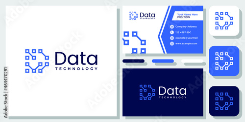 Initial Letter D Abstract Digital Technology Blue Modern logo design inspiration with Template Business Card