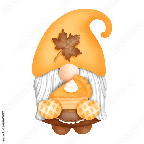 Digital painting pumpkin gnome watercolor element. Autumn Gnome Vector illustration
