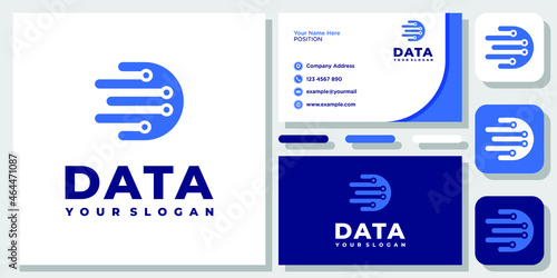 Initial Letter D Data Digital Connect Technology logo design inspiration with Layout Template Business Card