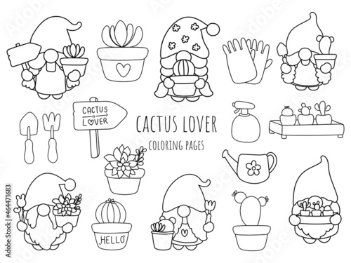 cactus lover gnome coloring pages, gnome doodle