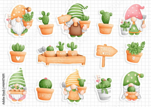 Cactus gnome, garden gnome sticker, planner and scrapbook.