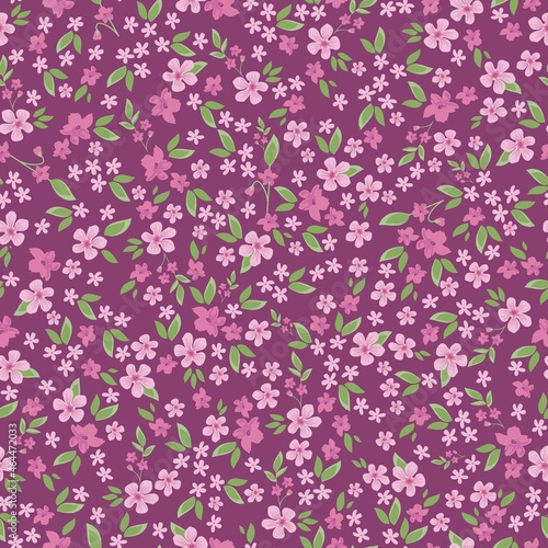 Seamless vintage pattern . wonderful pink flowers and green leaves on a burgundy background. vector texture. trend print for textiles and wallpaper.