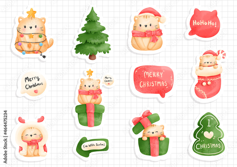 Obraz premium Cat Christmas sticker, planner and scrapbook.