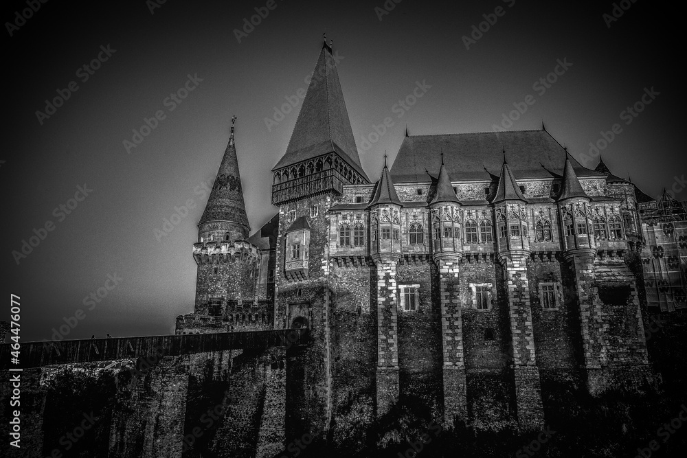 haunted castle at night in Transylvania Halloween background