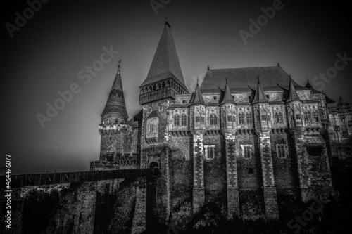 haunted castle at night in Transylvania Halloween background