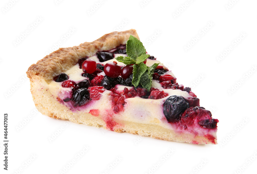 Piece of delicious currant pie isolated on white Piece of delicious currant pie isolated on white