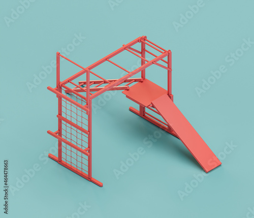 Slide playgraound. Isometric red color playground object for physical and mental development of children. Monochrome single color, 3d rendering