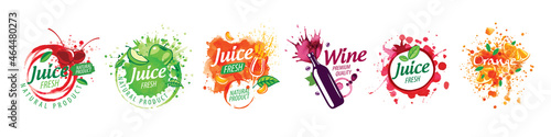 A set of vector logos with painted splashes of juice