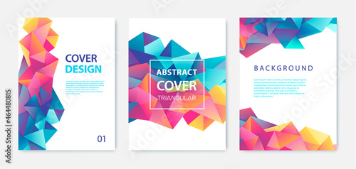 Set of vector bright abstract polygonal contemporary templates, posters, placards, brochures, banners, flyers, backgrounds and etc. Colorful, facet, low poly templates