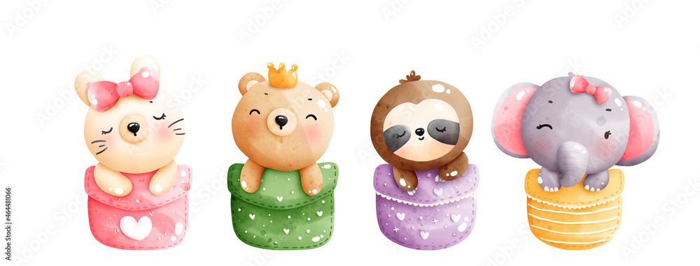 Digital painting watercolor Baby animal in the pocket. Vector illustration Digital painting watercolor Baby animal in the pocket. Vector illustration
