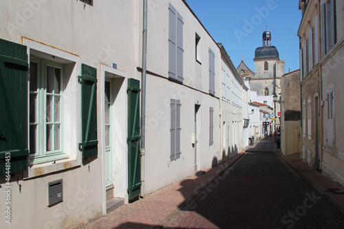 alley, houses and church in les sables-d'olonne in vendée (france) 