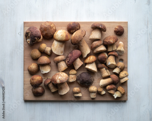 mushrooms on wooden table