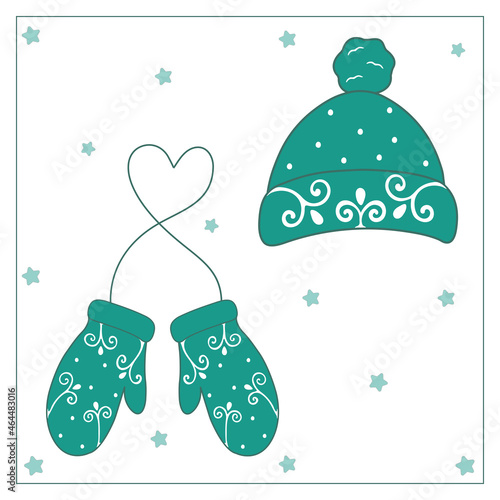 Winter mittens and hat a set of winter clothes for Christmas and New Year