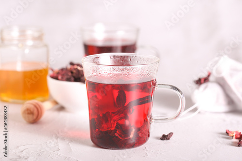 hibiscus tea brewed is on the table