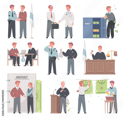 Corruption Money Laundering Cartoon Set