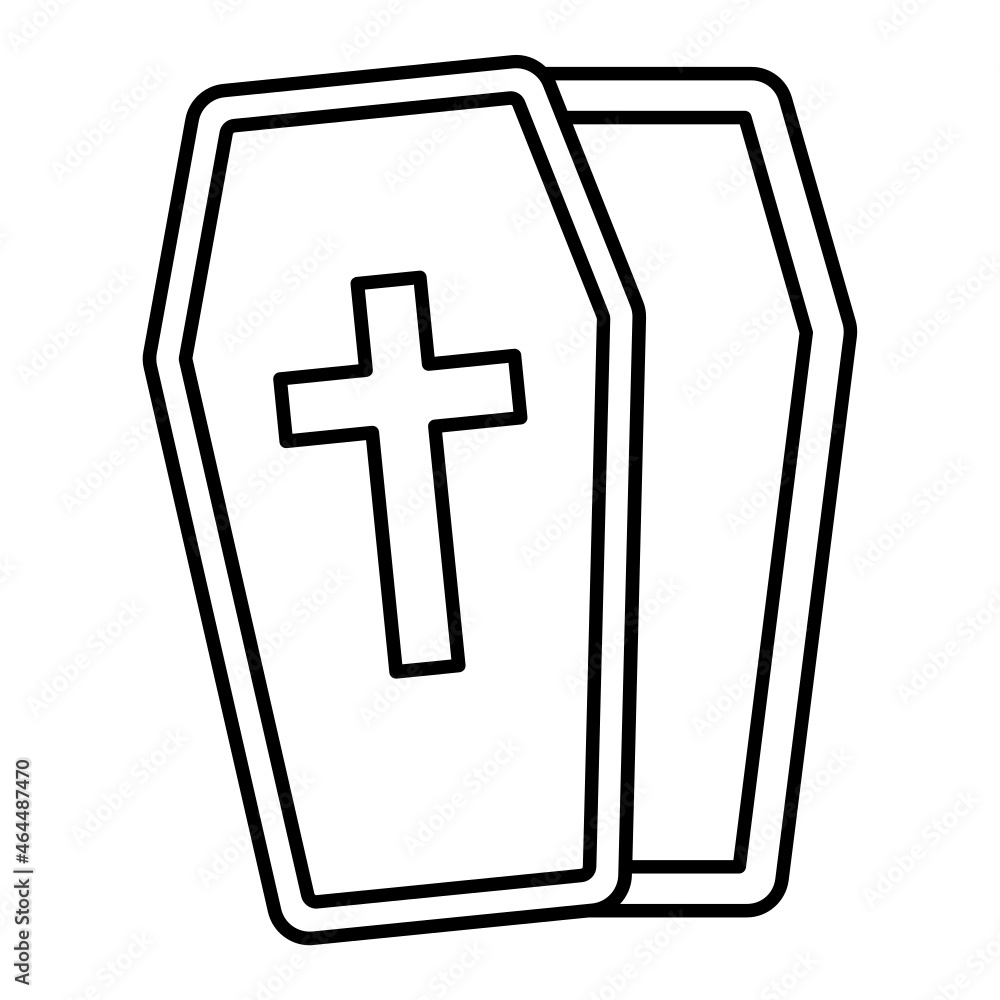 Obraz premium Coffin Box with cross Sign Concept, Scary Cemetery Box Vector Line Icon Design, Halloween costume Symbol, Holiday Celebrations Sign, Saints Eve festivals Stock illustration
