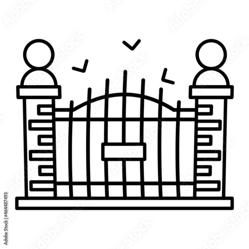 Graveyards Iron Gate Concept, haunted house entrance Vector Line Icon Design, Halloween costume Symbol, Holiday Celebrations Sign, Saints Eve festivals Stock illustration