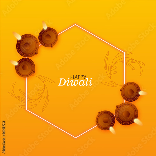 Happy Diwali Hindu festival modern design with oil lamps on colorful waves and beautiful flowers of lights. Holiday background for branding, card, banner, cover, flyer or post