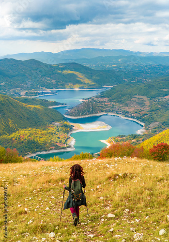 Paganico Sabino (Italy) - A view of Natural reserve of Navegna and Cervia mounts, with Turano lake, during the autumn foliage; province of Rieti, Sabina area.