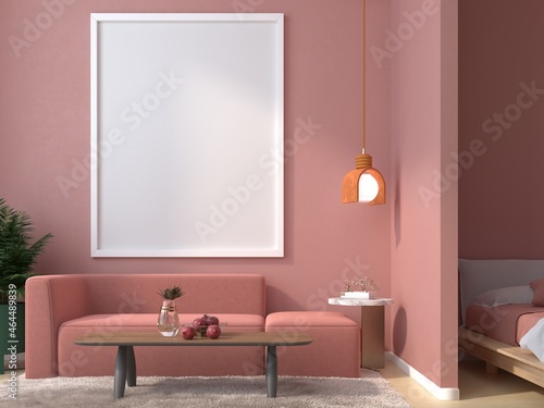 3D Mockup photo frame in Modern interior of living room