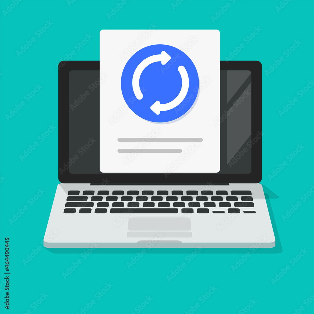 Updating file icon on computer or upgrading software online process vector, update installation on system data synchronization, restore information or digital maintenance idea, refresh or resetting Updating file icon on computer or upgrading software online process vector, update installation on system data synchronization, restore information or digital maintenance idea, refresh or resetting