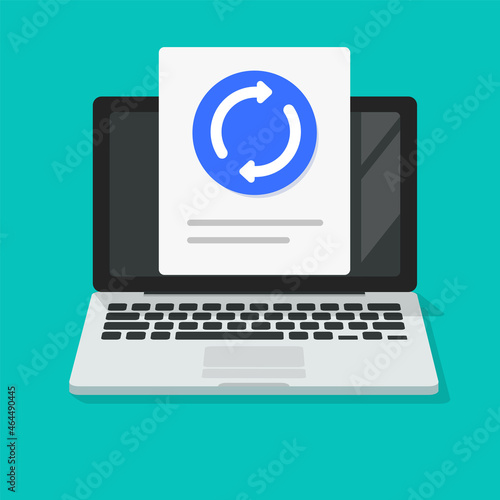 Updating file icon on computer or upgrading software online process vector, update installation on system data synchronization, restore information or digital maintenance idea, refresh or resetting photo