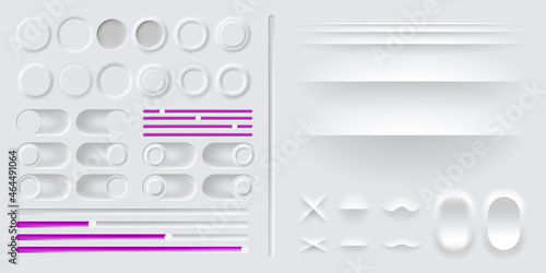 Neumorphism button vector blank set. Neumorphic buttons interface collection. Neomorphism degital elements bundle.
